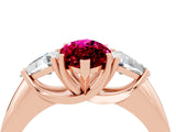 Rose gold Three-Stone Marquise Cut Cut Diamond Ring with Trillion Side Stones and Four-Prong Setting_4
