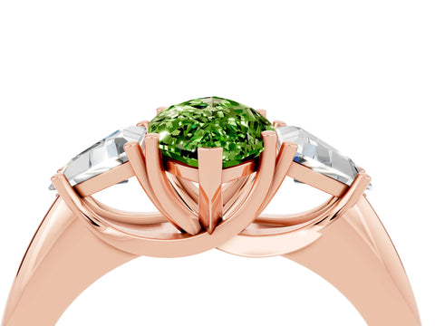Rose gold Three-Stone Marquise Cut Cut Diamond Ring with Trillion Side Stones and Four-Prong Setting_4