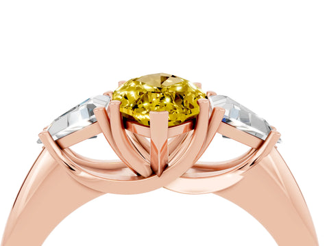 Rose gold Three-Stone Marquise Cut Cut Diamond Ring with Trillion Side Stones and Four-Prong Setting_4