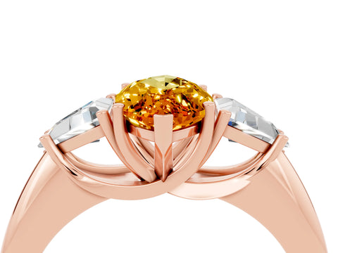 Rose gold Three-Stone Marquise Cut Cut Diamond Ring with Trillion Side Stones and Four-Prong Setting_4