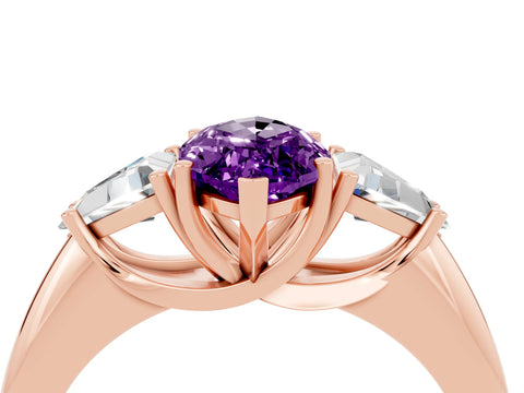 Rose gold Three-Stone Marquise Cut Cut Diamond Ring with Trillion Side Stones and Four-Prong Setting_4