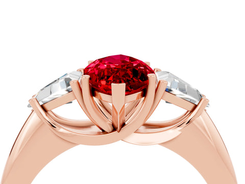 Rose gold Three-Stone Marquise Cut Cut Diamond Ring with Trillion Side Stones and Four-Prong Setting_4