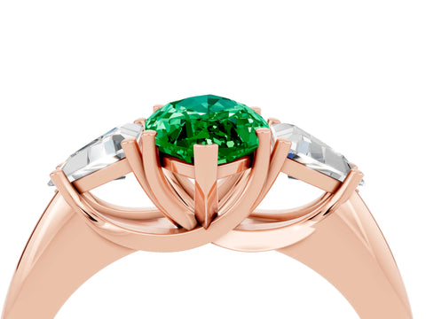 Rose gold Three-Stone Marquise Cut Cut Diamond Ring with Trillion Side Stones and Four-Prong Setting_4