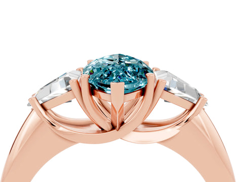 Rose gold Three-Stone Marquise Cut Cut Diamond Ring with Trillion Side Stones and Four-Prong Setting_4