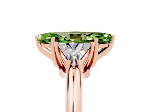 Rose gold Three-Stone Marquise Cut Cut Diamond Ring with Trillion Side Stones and Four-Prong Setting_5