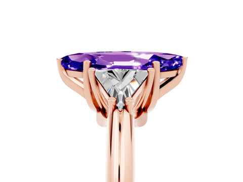 Rose gold Three-Stone Marquise Cut Cut Diamond Ring with Trillion Side Stones and Four-Prong Setting_5