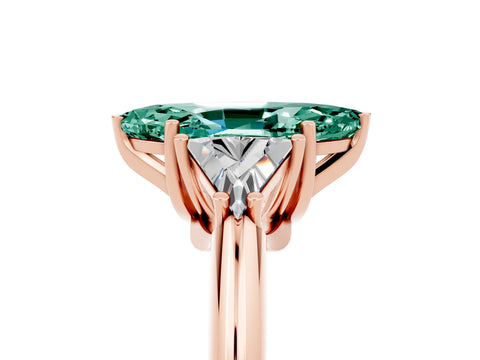Rose gold Three-Stone Marquise Cut Cut Diamond Ring with Trillion Side Stones and Four-Prong Setting_5