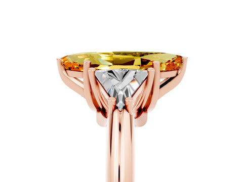 Rose gold Three-Stone Marquise Cut Cut Diamond Ring with Trillion Side Stones and Four-Prong Setting_5