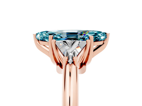 Rose gold Three-Stone Marquise Cut Cut Diamond Ring with Trillion Side Stones and Four-Prong Setting_5