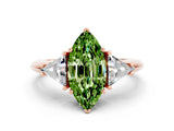 Rose gold Three-Stone Marquise Cut Cut Diamond Ring with Trillion Side Stones and Four-Prong Setting