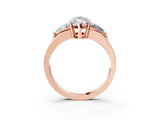 Rose gold Three-Stone Marquise Cut Cut Diamond Ring with Trillion Side Stones on a Split Shank Band_16
