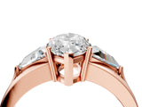 Rose gold Three-Stone Marquise Cut Cut Diamond Ring with Trillion Side Stones on a Split Shank Band_17