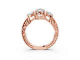 Rose gold Three-Stone Marquise Cut Cut Milgrain Pavé Engagement Ring_10