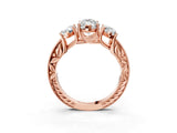 Rose gold Three-Stone Marquise Cut Cut Milgrain Pavé Engagement Ring_22