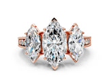 Rose gold Three-Stone Marquise Cut Cut Milgrain Pavé Engagement Ring_7