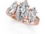 Rose gold Three-Stone Marquise Cut Cut Milgrain Pavé Engagement Ring_8