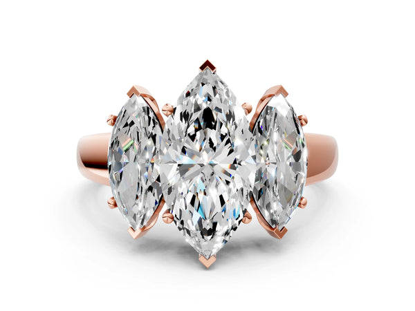 Rose gold Three-Stone Marquise Cut Cut Solitaire Ring with Classic Prong Setting