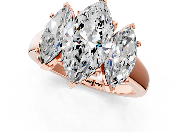 Rose gold Three-Stone Marquise Cut Cut Solitaire Ring with Classic Prong Setting