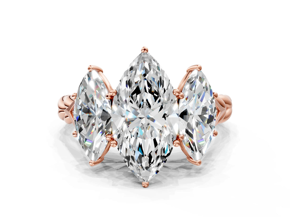 Rose gold Three-Stone Marquise Cut Diamond Braided Band Ring with Four-Prong Setting_37