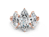 Rose gold Three-Stone Marquise Cut Diamond Braided Band Ring with Four-Prong Setting_37