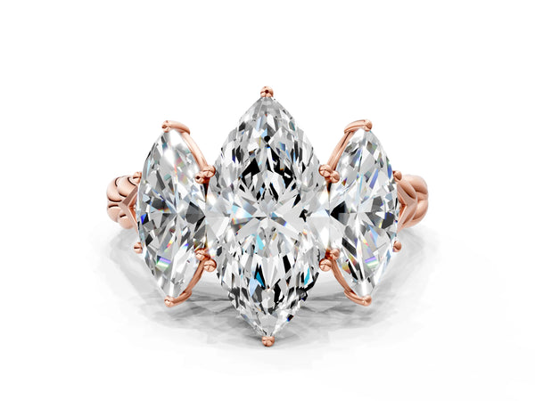 Rose gold Three-Stone Marquise Cut Diamond Braided Band Ring with Four-Prong Setting