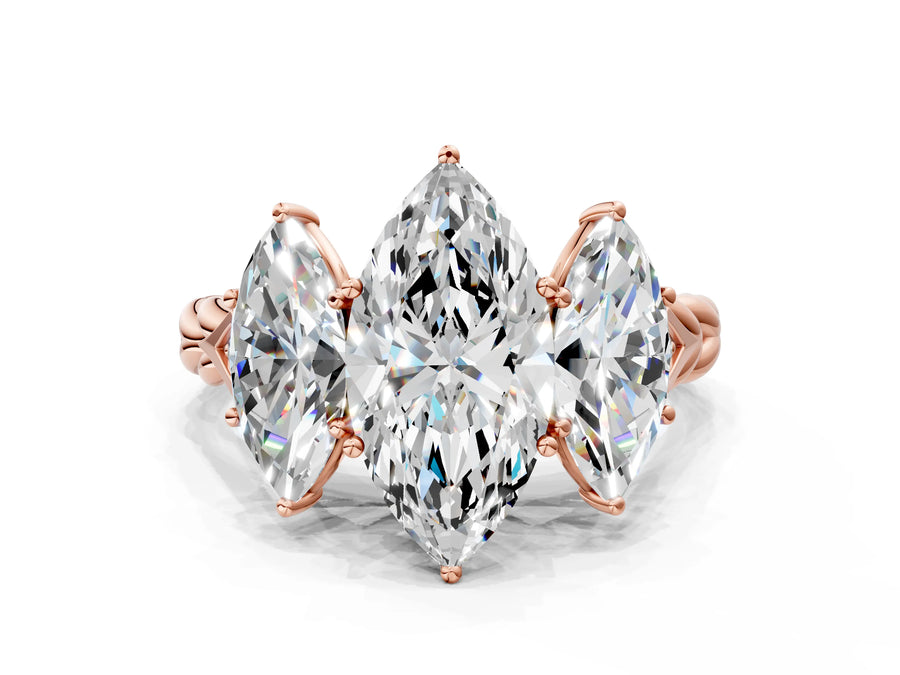 Rose gold Three-Stone Marquise Cut Diamond Braided Band Ring with Four-Prong Setting