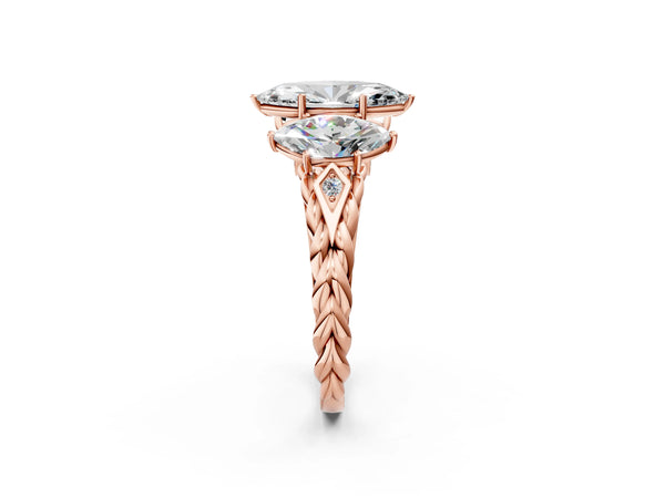 Rose gold Three-Stone Marquise Cut Diamond Braided Band Ring with Four-Prong Setting