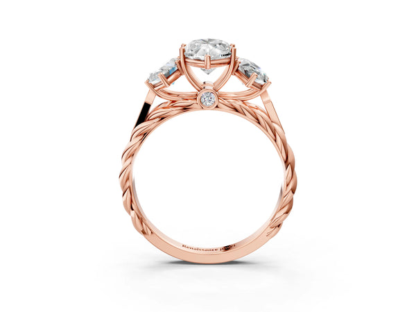 Rose gold Three-Stone Marquise Cut Diamond Braided Band Ring with Four-Prong Setting