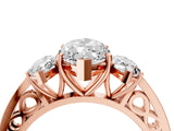 Rose gold Three-Stone Marquise Cut Diamond Cathedral Engagement Ring with Prong Setting_10