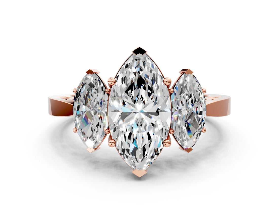 Rose gold Three-Stone Marquise Cut Diamond Cathedral Engagement Ring with Prong Setting_6