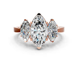 Rose gold Three-Stone Marquise Cut Diamond Cathedral Engagement Ring with Prong Setting_6
