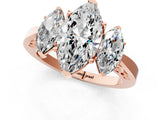 Rose gold Three-Stone Marquise Cut Diamond Cathedral Engagement Ring with Prong Setting_7