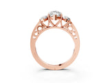 Rose gold Three-Stone Marquise Cut Diamond Cathedral Engagement Ring with Prong Setting_9
