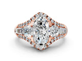 Rose gold Three-Stone Marquise Cut Diamond Engagement Ring with Pave Band and Prong Setting_6