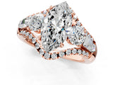 Rose gold Three-Stone Marquise Cut Diamond Engagement Ring with Pave Band and Prong Setting_7