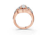 Rose gold Three-Stone Marquise Cut Diamond Engagement Ring with Pave Band and Prong Setting_9