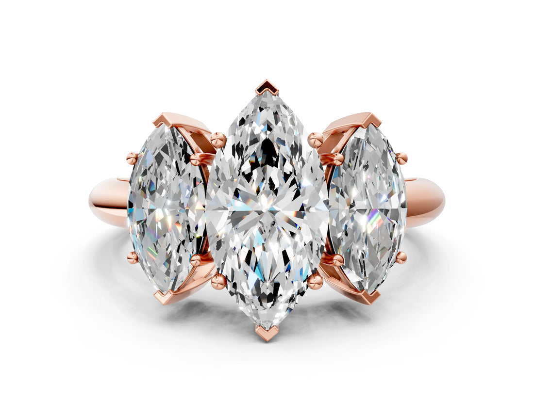 Rose gold Three-Stone Marquise Cut Diamond Engagement Ring with Prong Setting on a White Gold Band_42