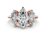 Rose gold Three-Stone Marquise Cut Diamond Engagement Ring with Prong Setting on a White Gold Band_42