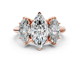 Rose gold Three-Stone Marquise Cut Diamond Engagement Ring with Prong Setting on a White Gold Band_6