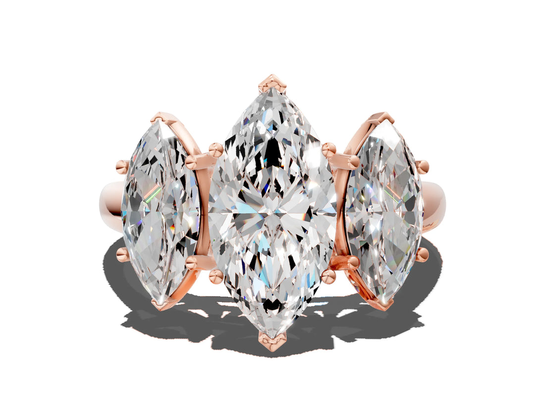Rose gold Three-Stone Marquise Cut Diamond Engagement Ring with Prong Setting_3
