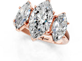 Rose gold Three-Stone Marquise Cut Diamond Engagement Ring with Prong Setting_4