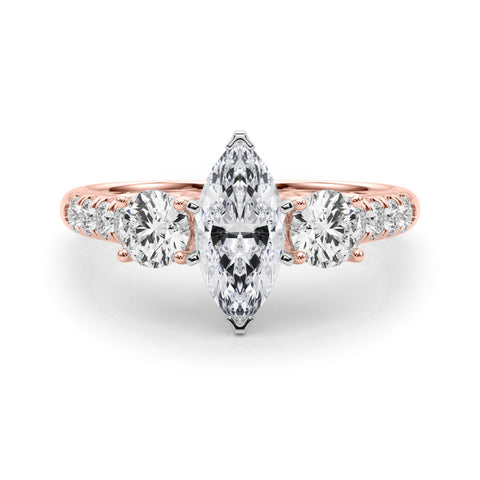Rose gold Three-Stone Marquise Cut Diamond Pavé Band with Four-Prong Setting 1