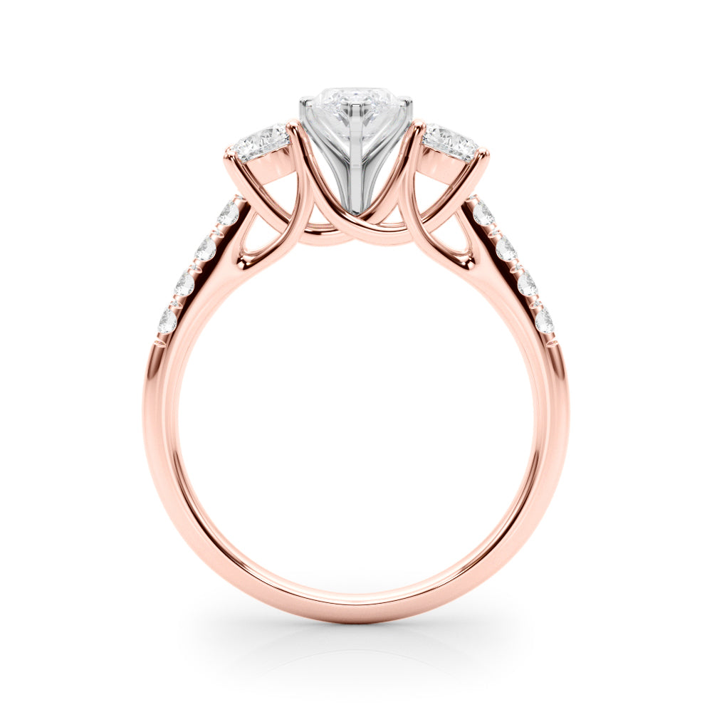 Rose gold Three-Stone Marquise Cut Diamond Pavé Band with Four-Prong Setting 2