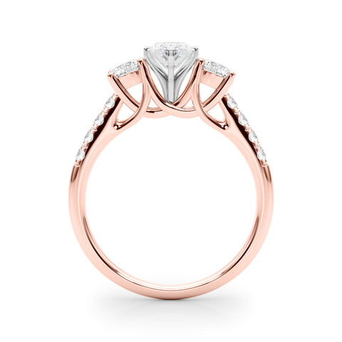 Rose gold Three-Stone Marquise Cut Diamond Pavé Band with Four-Prong Setting 2