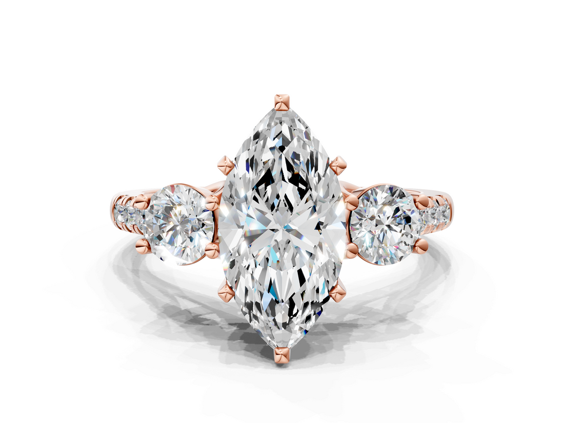 Rose gold Three-Stone Marquise Cut Diamond Pavé Band with Four-Prong Setting_37