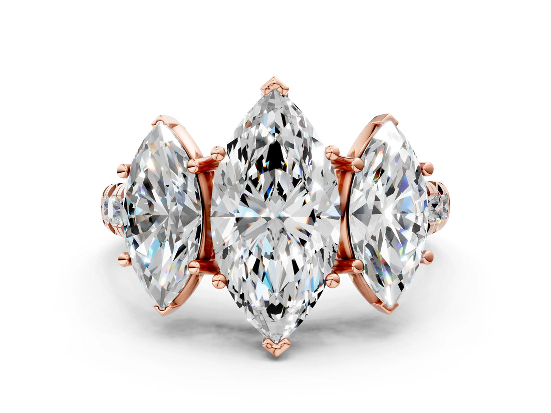 Rose gold Three-Stone Marquise Cut Diamond Pavé Band with Prong Setting_3