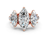 Rose gold Three-Stone Marquise Cut Diamond Pavé Band with Prong Setting_3