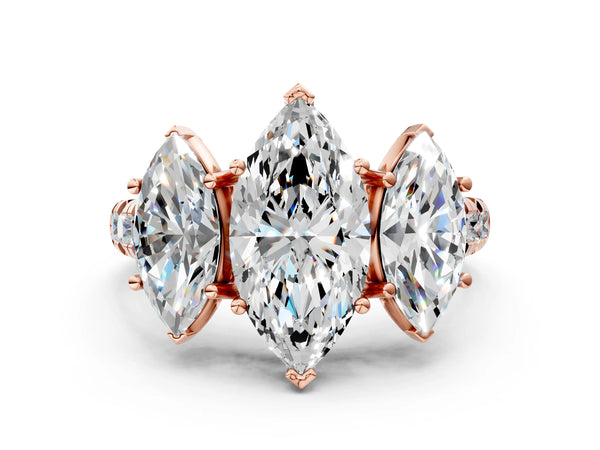 Rose gold Three-Stone Marquise Cut Diamond Pavé Band with Prong Setting