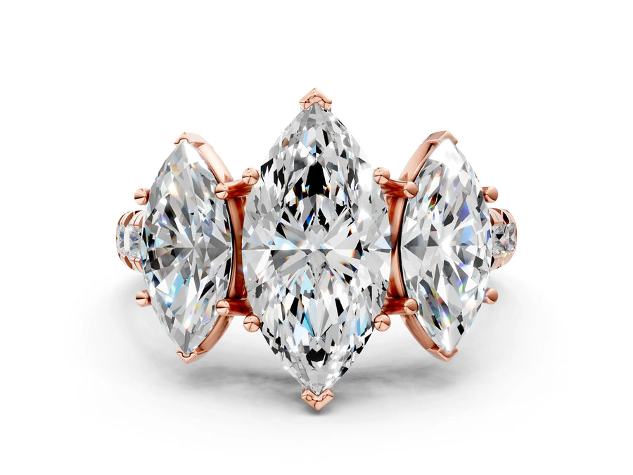 Rose gold Three-Stone Marquise Cut Diamond Pavé Band with Prong Setting