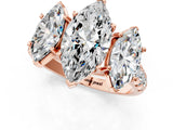 Rose gold Three-Stone Marquise Cut Diamond Pavé Band with Prong Setting_4